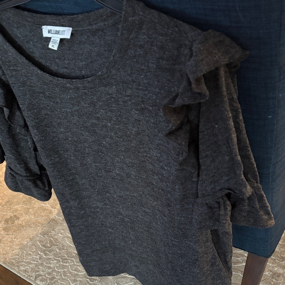 William Rast Dark Gray Ruffle Sleeve Top - Picture 5 of 6